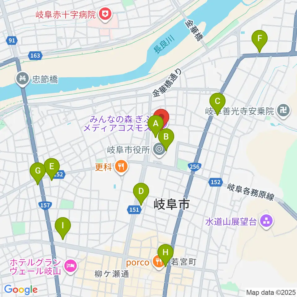 みんなの森 ぎふメディアコスモス周辺のコンビニエンスストア一覧地図