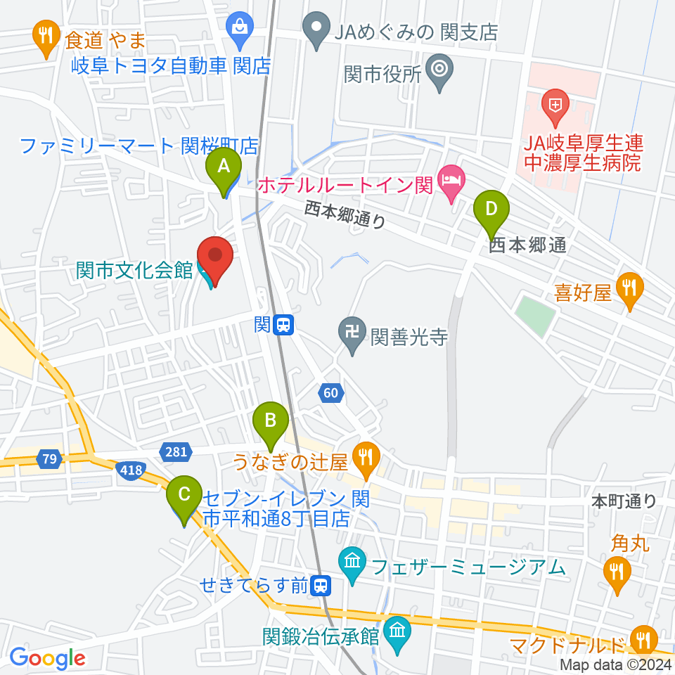 関市文化会館周辺のコンビニエンスストア一覧地図