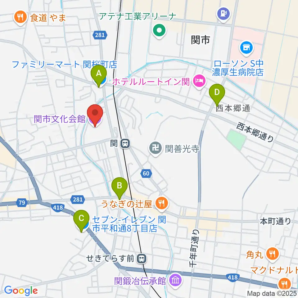 関市文化会館周辺のコンビニエンスストア一覧地図