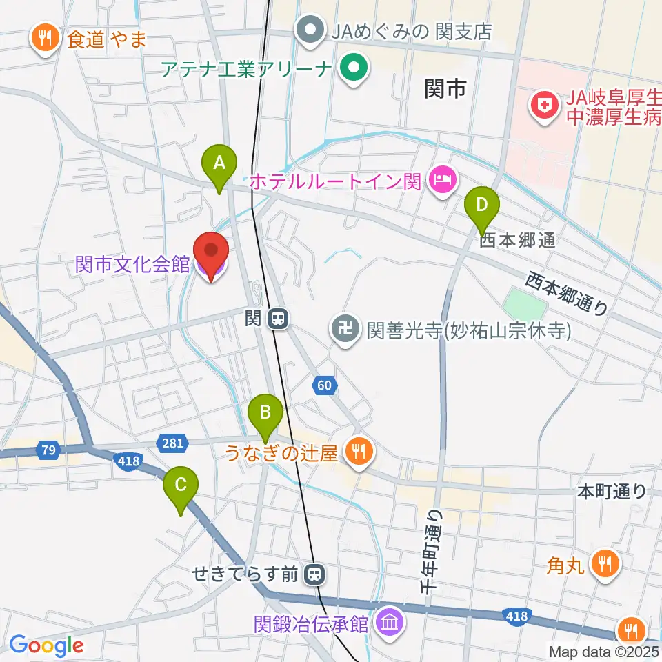 関市文化会館周辺のコンビニエンスストア一覧地図