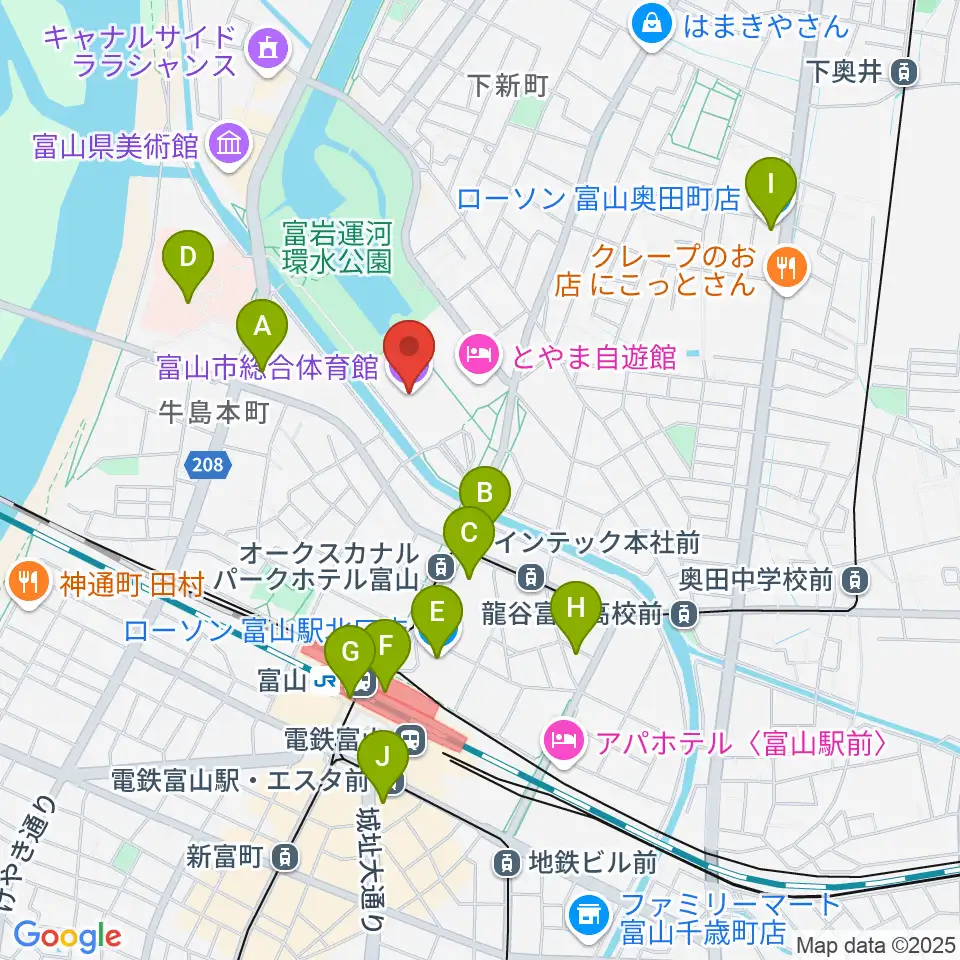 YKK AP ARENA周辺のコンビニエンスストア一覧地図