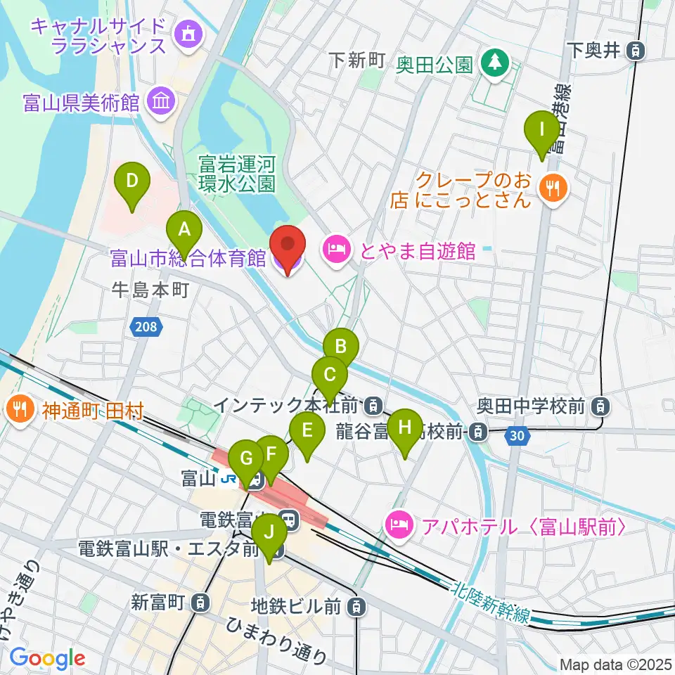 YKK AP ARENA周辺のコンビニエンスストア一覧地図