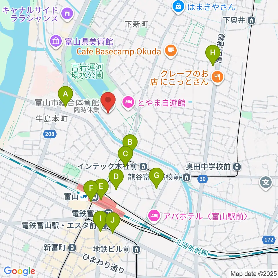 YKK AP ARENA周辺のコンビニエンスストア一覧地図