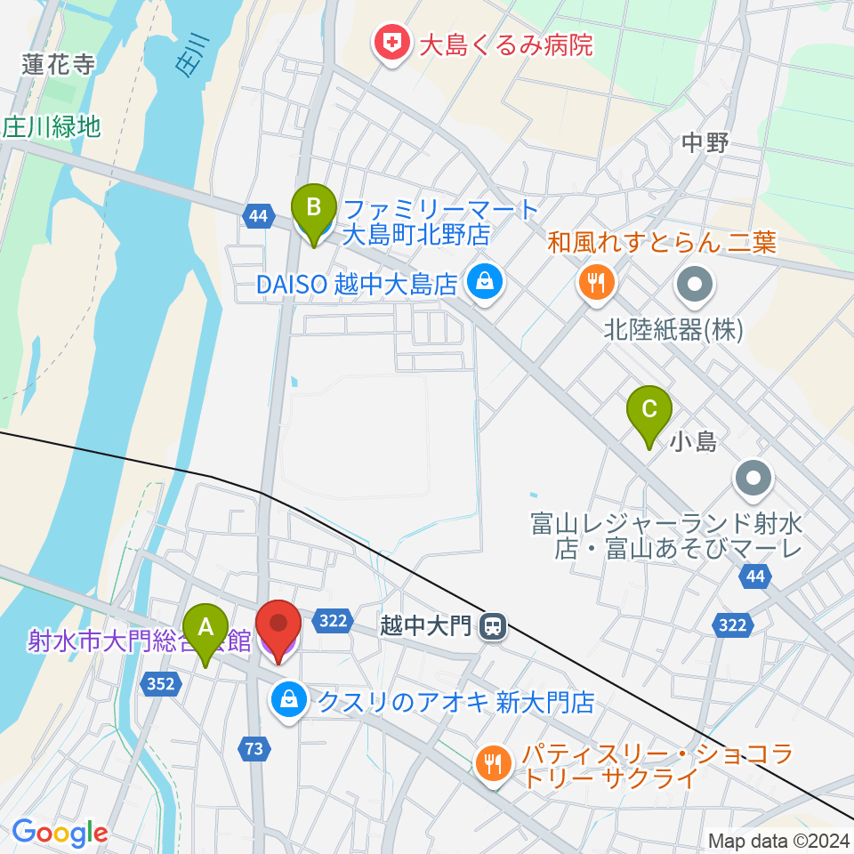 射水市大門総合会館周辺のコンビニエンスストア一覧地図