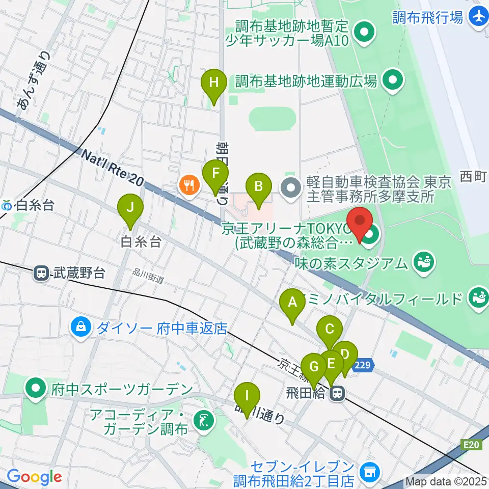 京王アリーナTOKYO周辺のコンビニエンスストア一覧地図