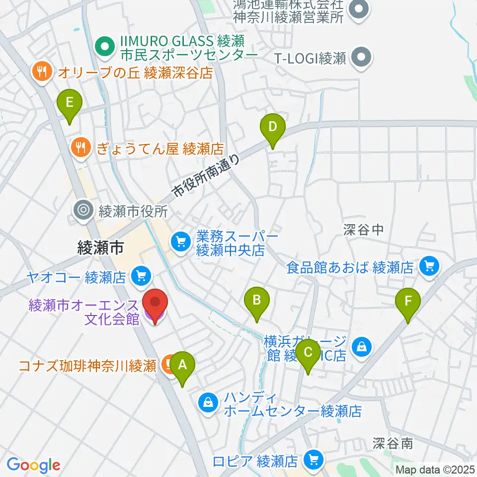綾瀬市オーエンス文化会館周辺のコンビニエンスストア一覧地図