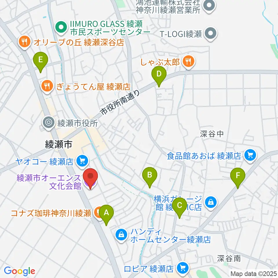 綾瀬市オーエンス文化会館周辺のコンビニエンスストア一覧地図