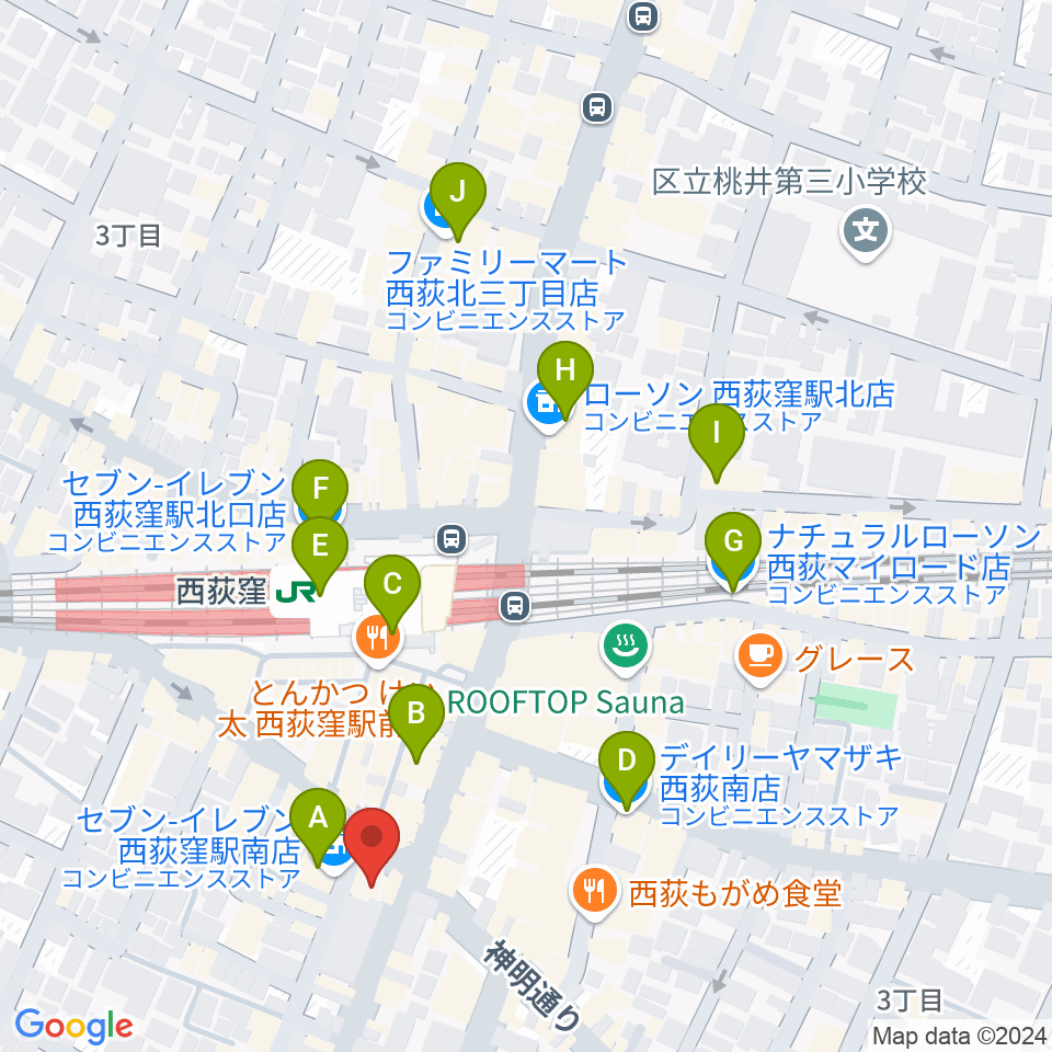 ニュースター楽器 西荻窪センター周辺のコンビニエンスストア一覧地図