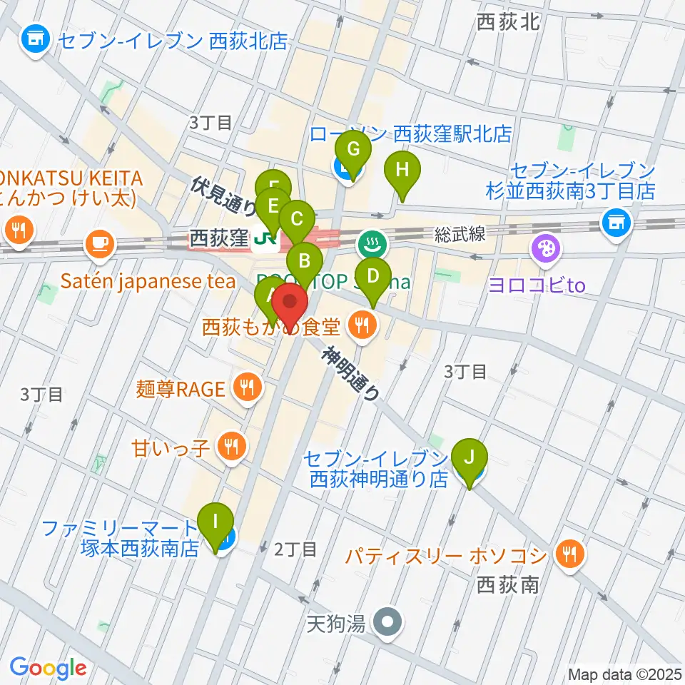 ニュースター楽器 西荻窪センター周辺のコンビニエンスストア一覧地図