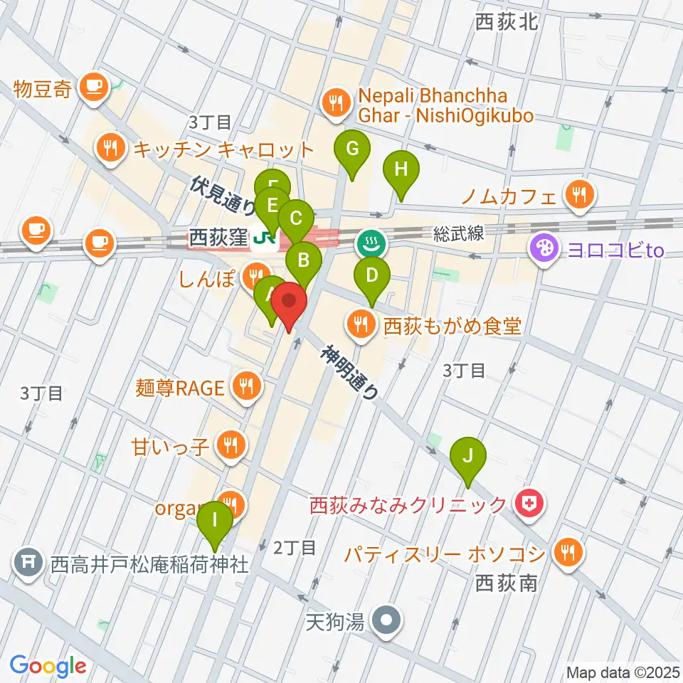 ニュースター楽器 西荻窪センター周辺のコンビニエンスストア一覧地図