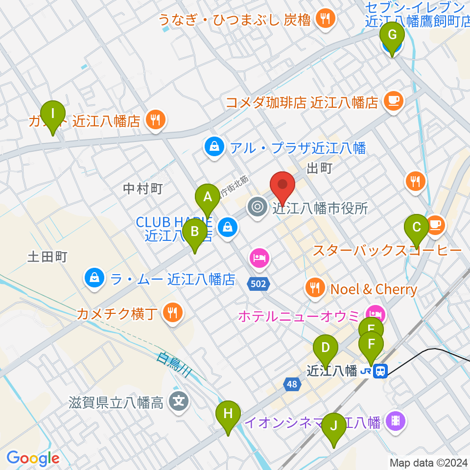 近江八幡市文化会館周辺のコンビニエンスストア一覧地図