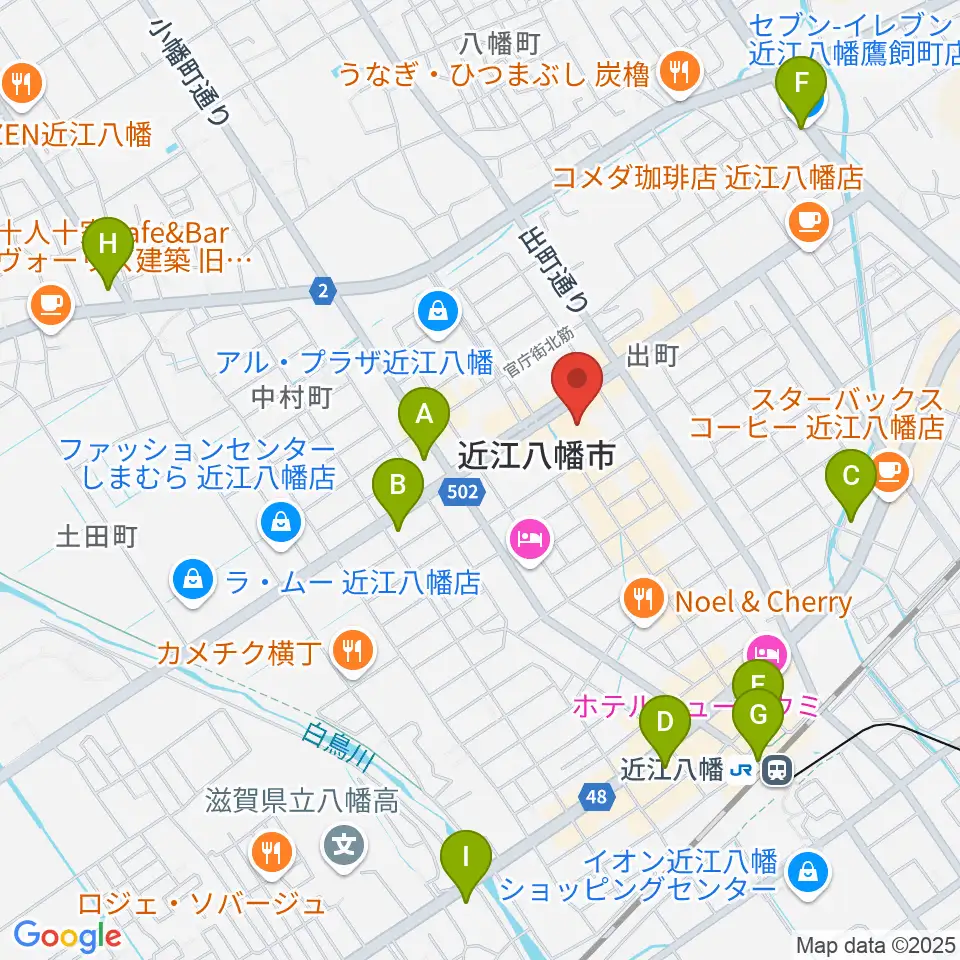 近江八幡市文化会館周辺のコンビニエンスストア一覧地図