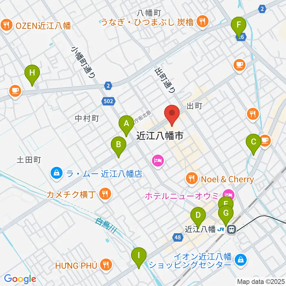 近江八幡市文化会館周辺のコンビニエンスストア一覧地図