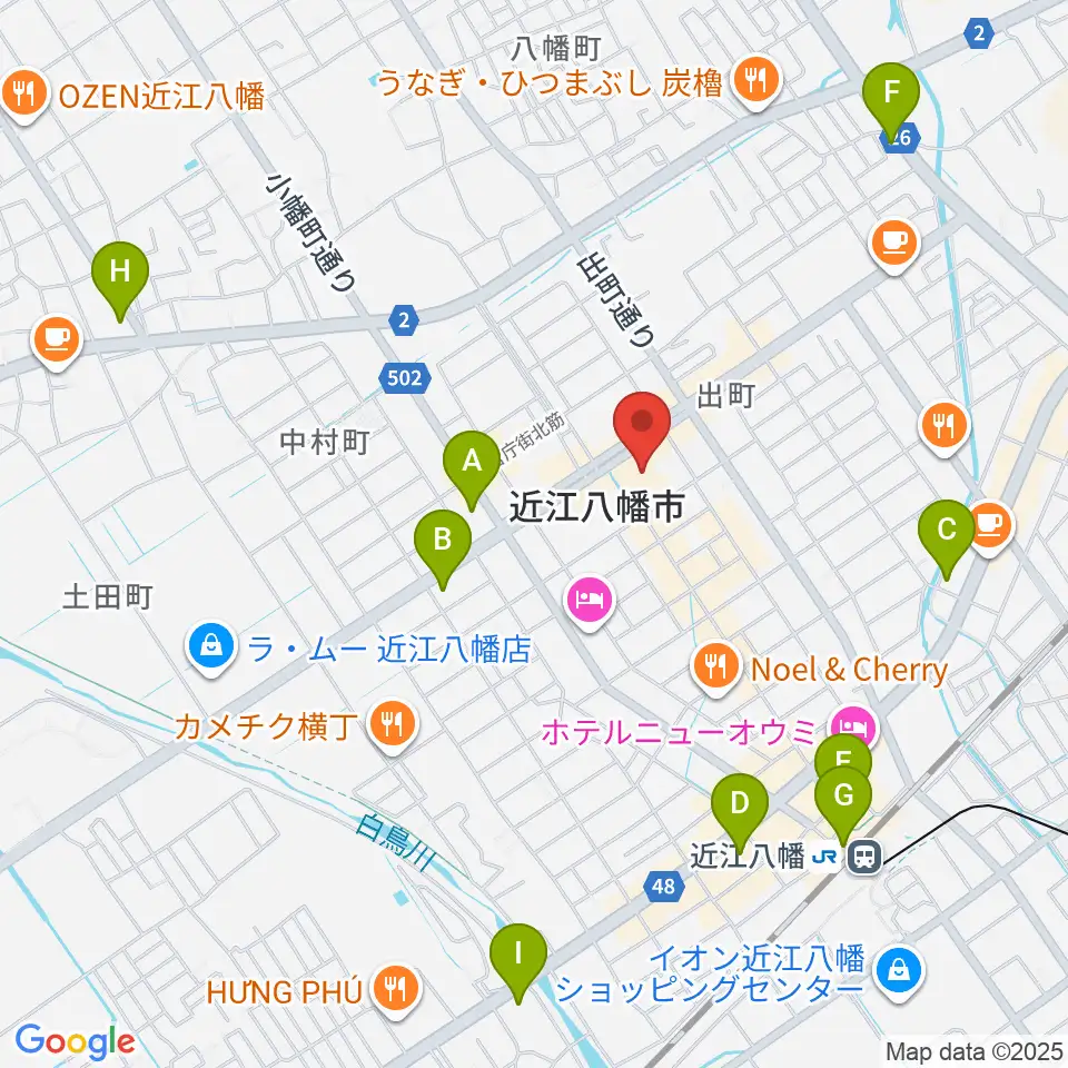 近江八幡市文化会館周辺のコンビニエンスストア一覧地図
