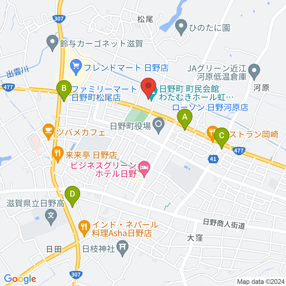 日野町町民会館わたむきホール虹周辺のコンビニエンスストア一覧地図