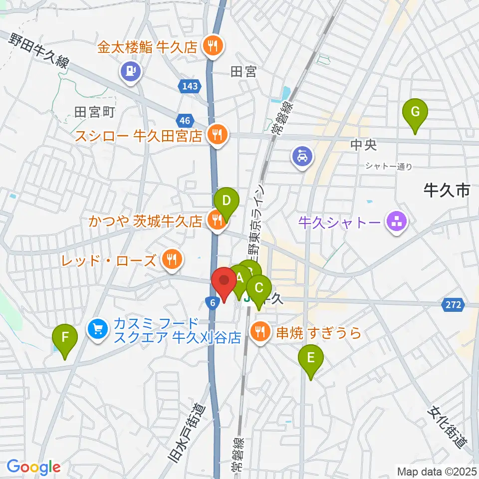 牛久市エスカード生涯学習センター周辺のコンビニエンスストア一覧地図