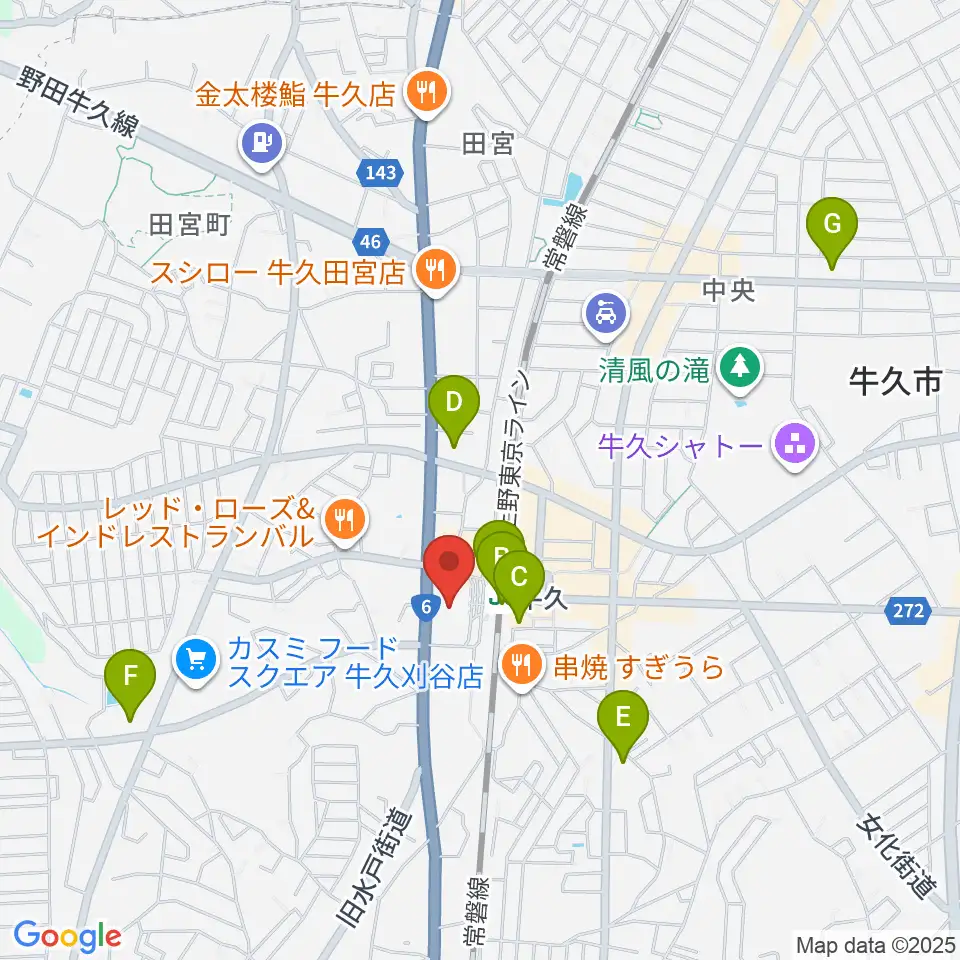 牛久市エスカード生涯学習センター周辺のコンビニエンスストア一覧地図