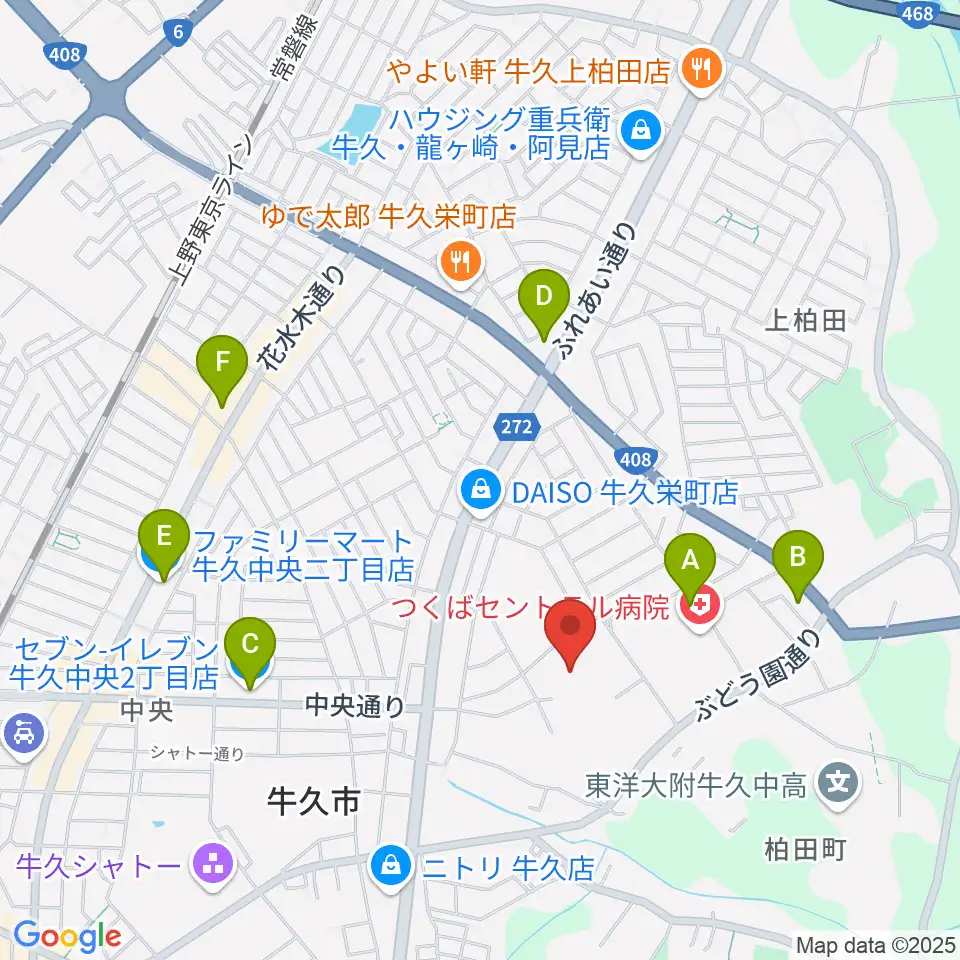 牛久市中央生涯学習センター周辺のコンビニエンスストア一覧地図