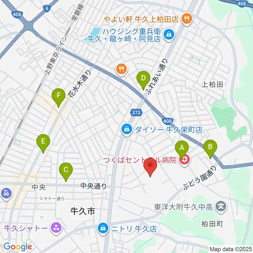 牛久市中央生涯学習センター周辺のコンビニエンスストア一覧地図