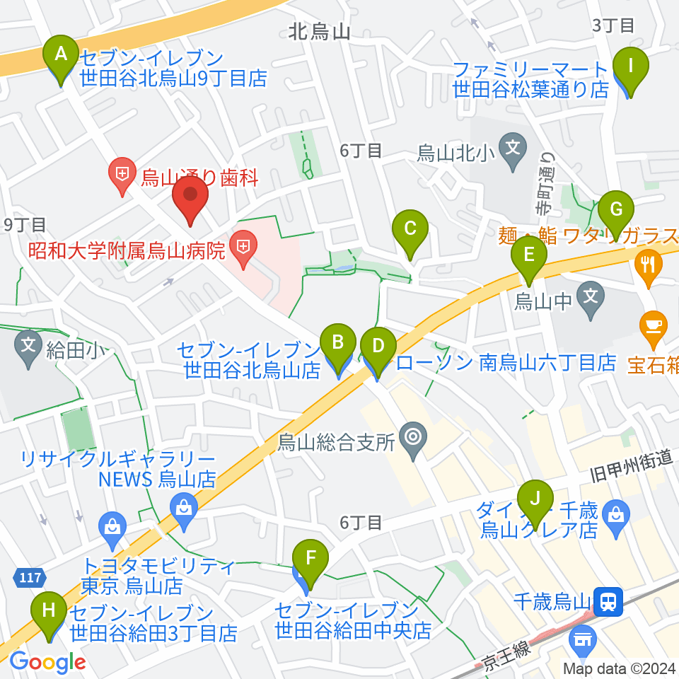 世田谷アールイーシースタジオ周辺のコンビニエンスストア一覧地図