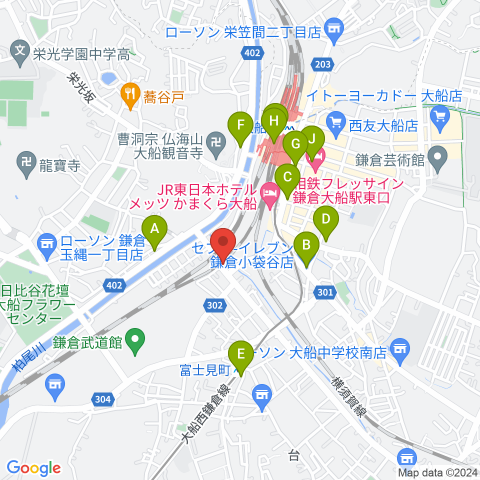 音楽スタジオ・ルート大船周辺のコンビニエンスストア一覧地図