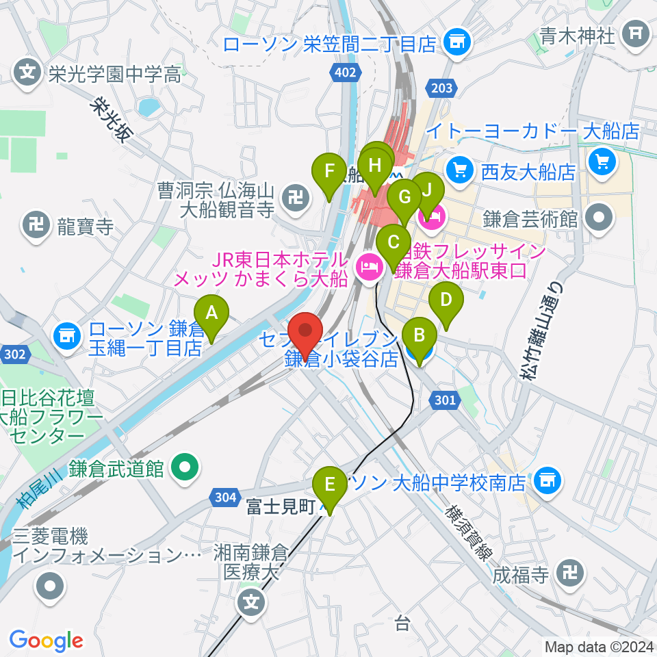 音楽スタジオ・ルート大船周辺のコンビニエンスストア一覧地図