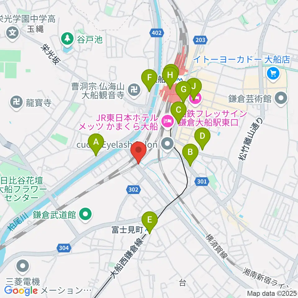 音楽スタジオ・ルート大船周辺のコンビニエンスストア一覧地図
