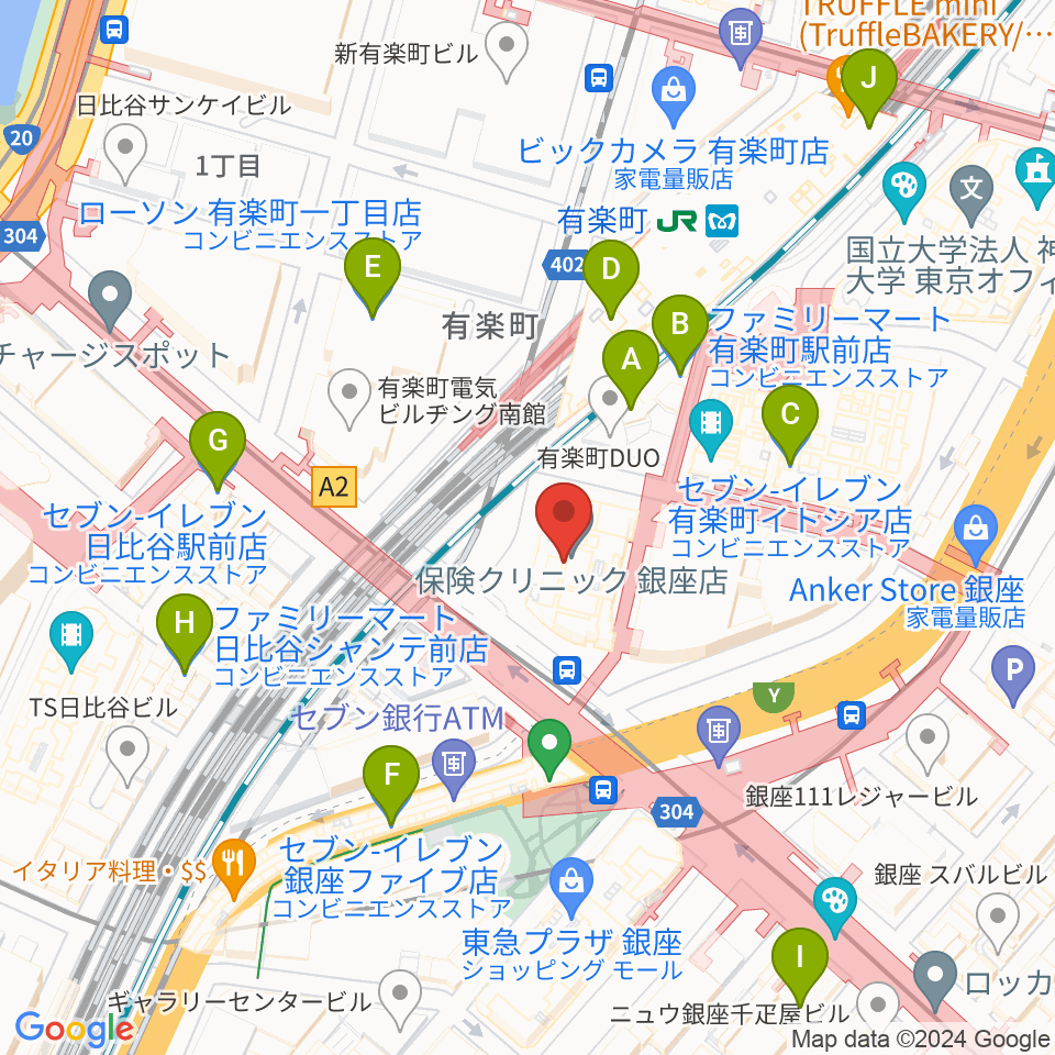 ヒューリックホール東京周辺のコンビニエンスストア一覧地図