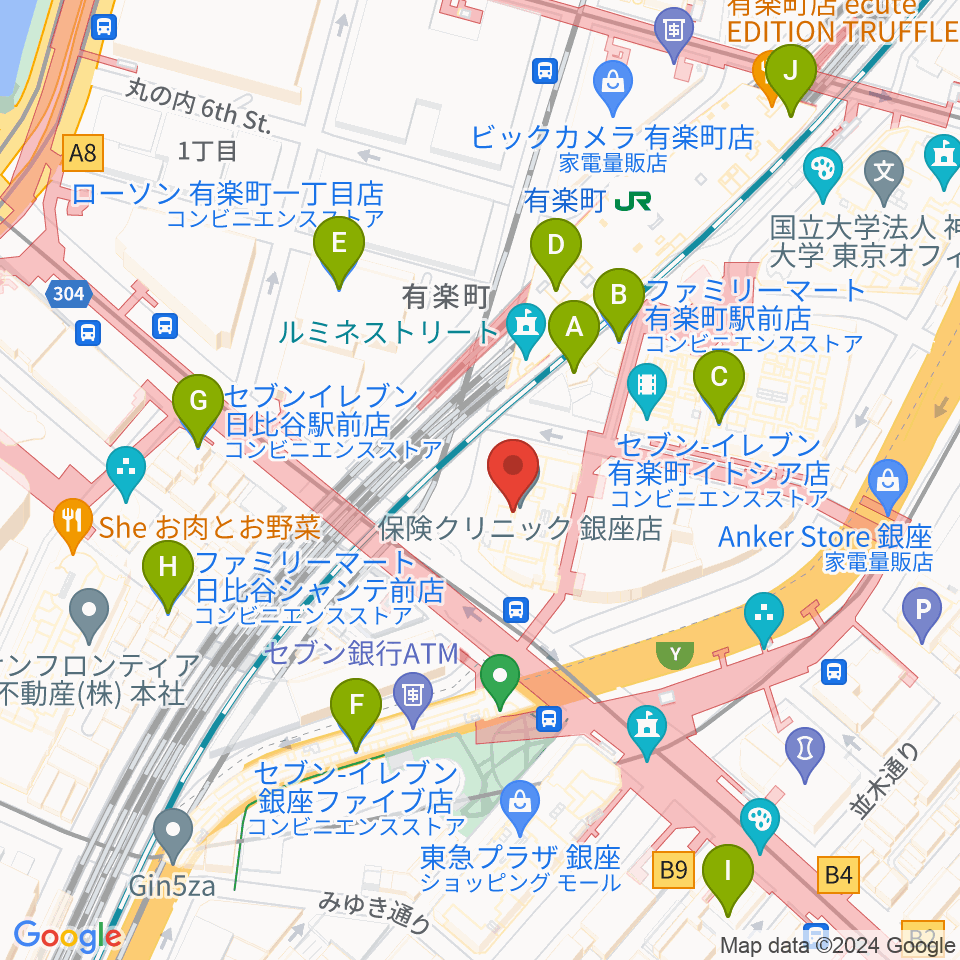 ヒューリックホール東京周辺のコンビニエンスストア一覧地図