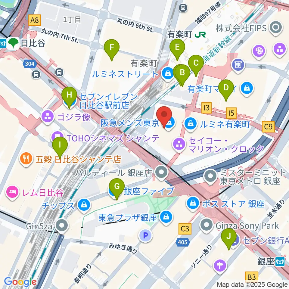 ヒューリックホール東京周辺のコンビニエンスストア一覧地図