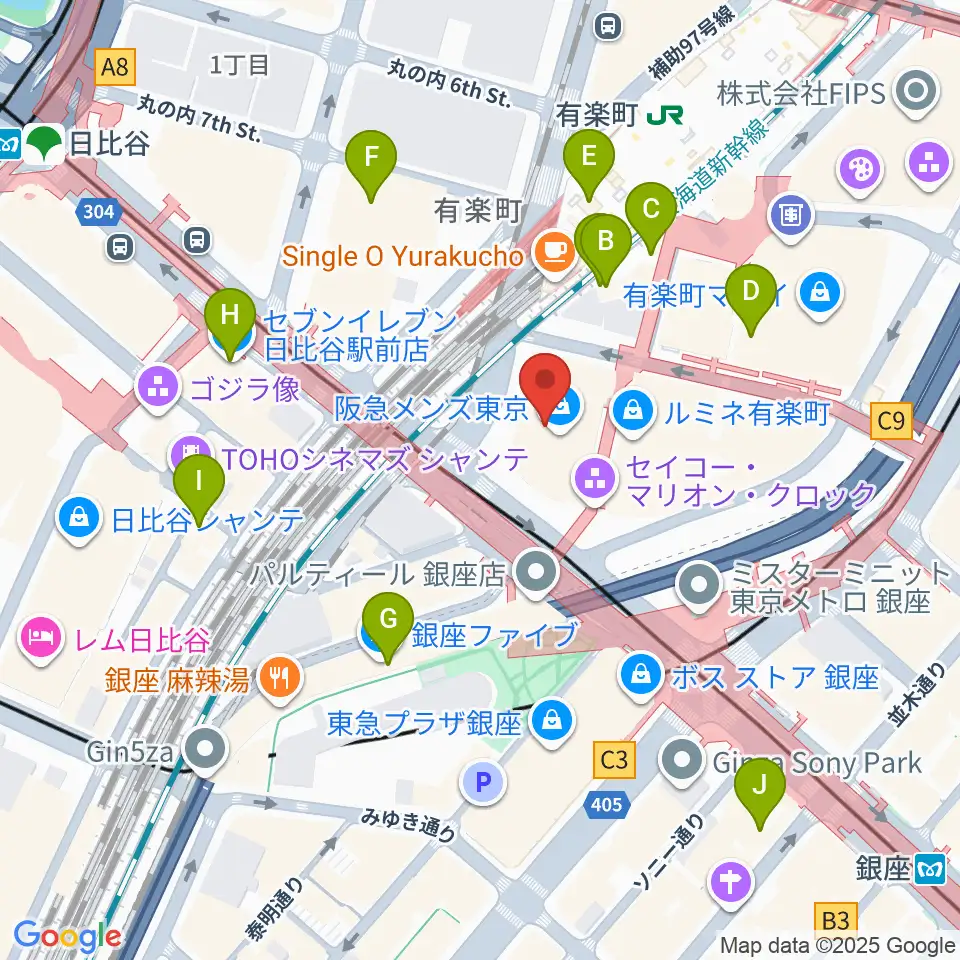 ヒューリックホール東京周辺のコンビニエンスストア一覧地図
