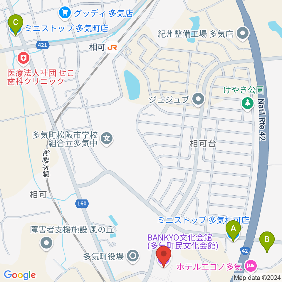 BANKYO文化会館 多気町民文化会館周辺のコンビニエンスストア一覧地図