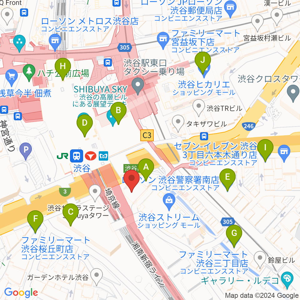 渋谷ストリームホール周辺のコンビニエンスストア一覧地図