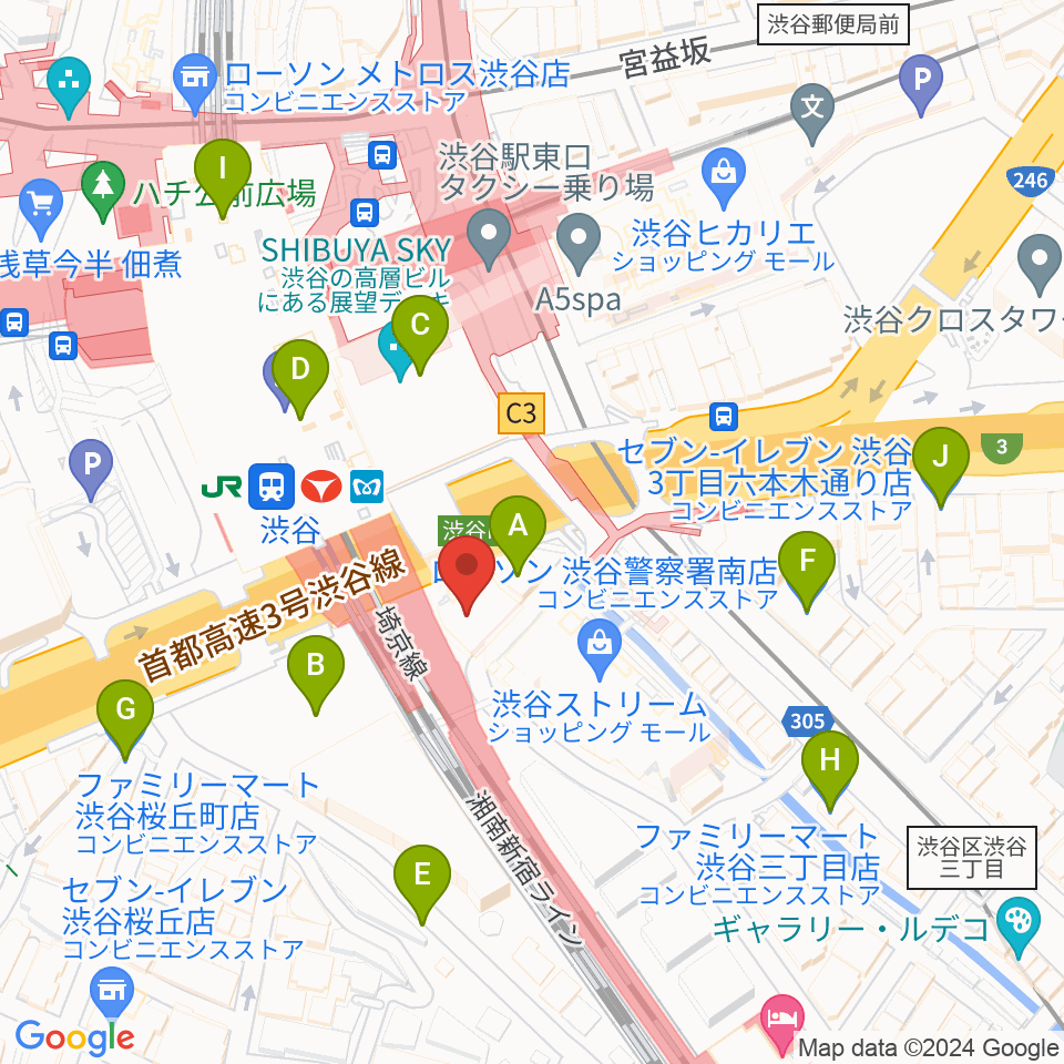 渋谷ストリームホール周辺のコンビニエンスストア一覧地図