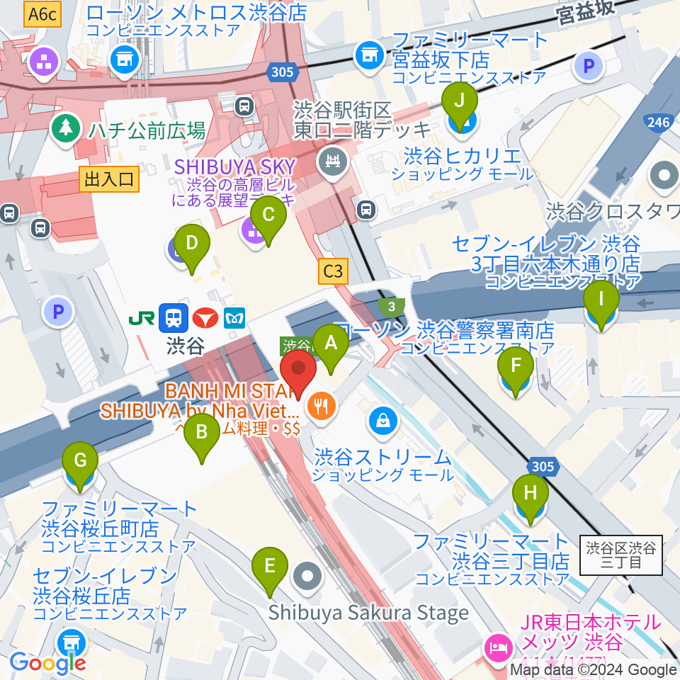 渋谷ストリームホール周辺のコンビニエンスストア一覧地図