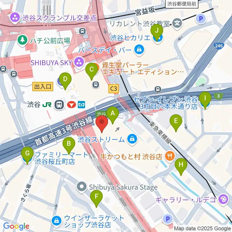 渋谷ストリームホール周辺のコンビニエンスストア一覧地図