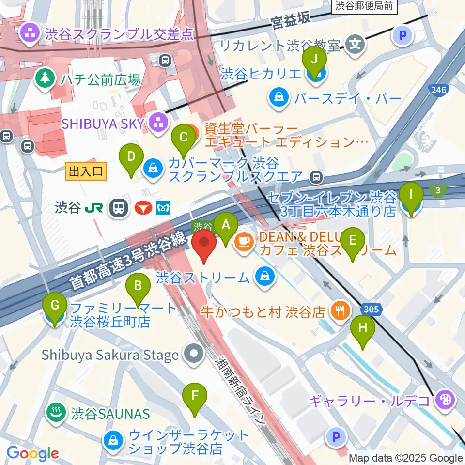 渋谷ストリームホール周辺のコンビニエンスストア一覧地図