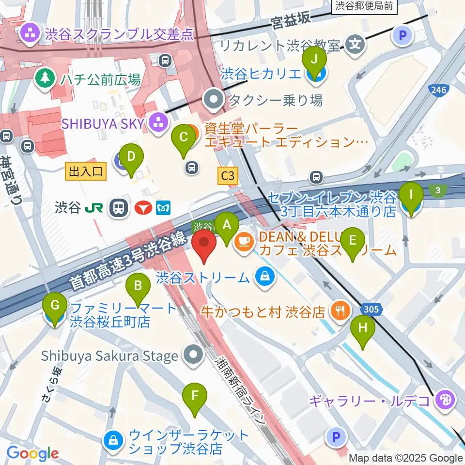 渋谷ストリームホール周辺のコンビニエンスストア一覧地図