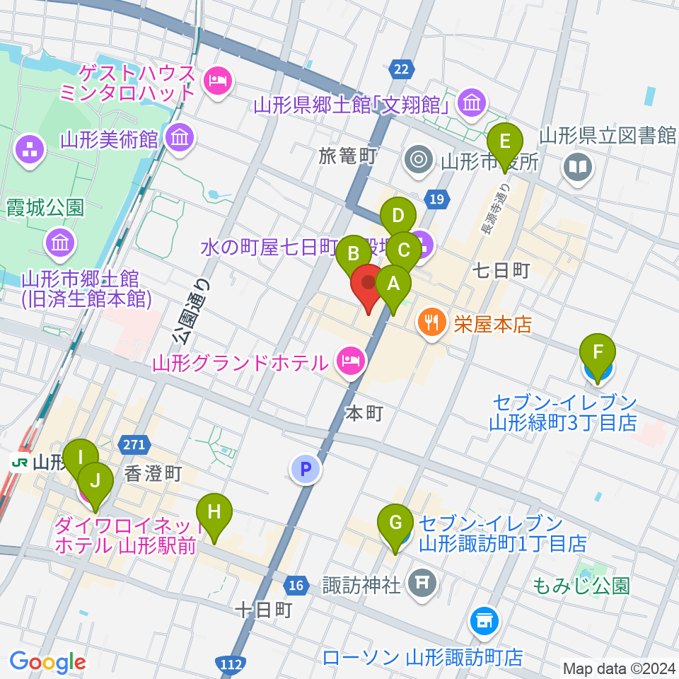 山形市中央公民館ホール周辺のコンビニエンスストア一覧地図