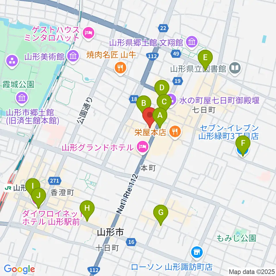 山形市中央公民館ホール周辺のコンビニエンスストア一覧地図