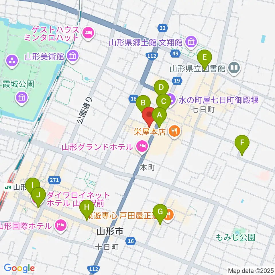山形市中央公民館ホール周辺のコンビニエンスストア一覧地図