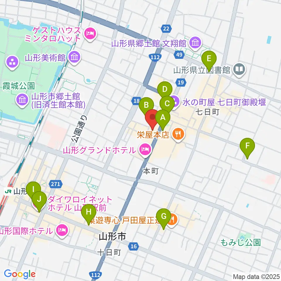 山形市中央公民館ホール周辺のコンビニエンスストア一覧地図