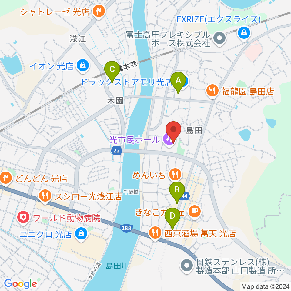 光市民ホール周辺のコンビニエンスストア一覧地図