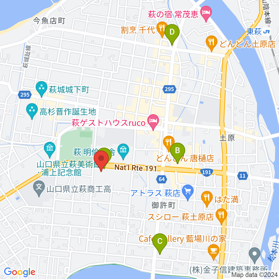 萩市民館周辺のコンビニエンスストア一覧地図