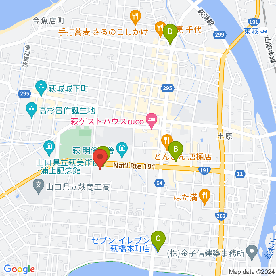 萩市民館周辺のコンビニエンスストア一覧地図