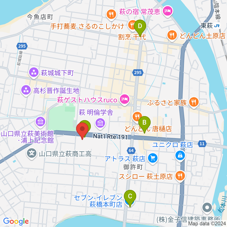 萩市民館周辺のコンビニエンスストア一覧地図