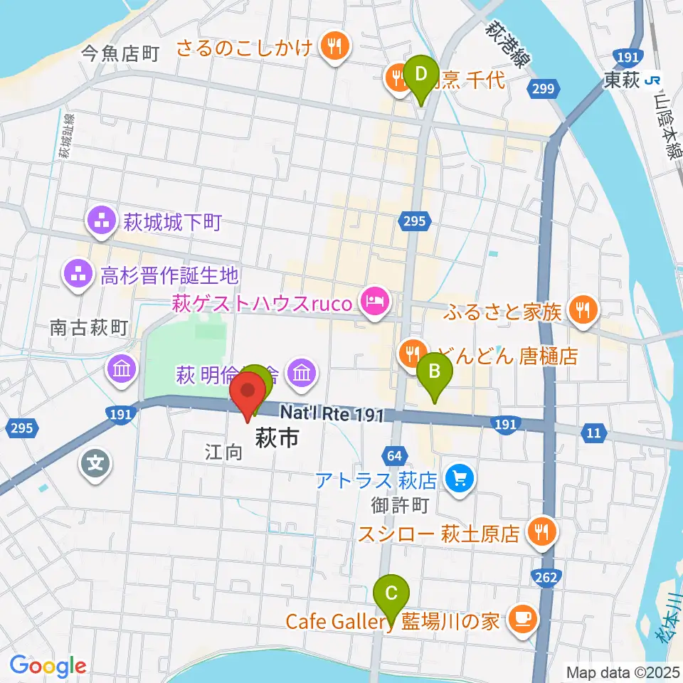 萩市民館周辺のコンビニエンスストア一覧地図