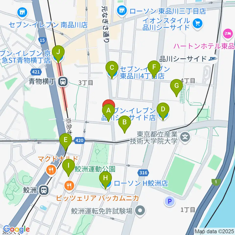 品川ハンビーホール周辺のコンビニエンスストア一覧地図