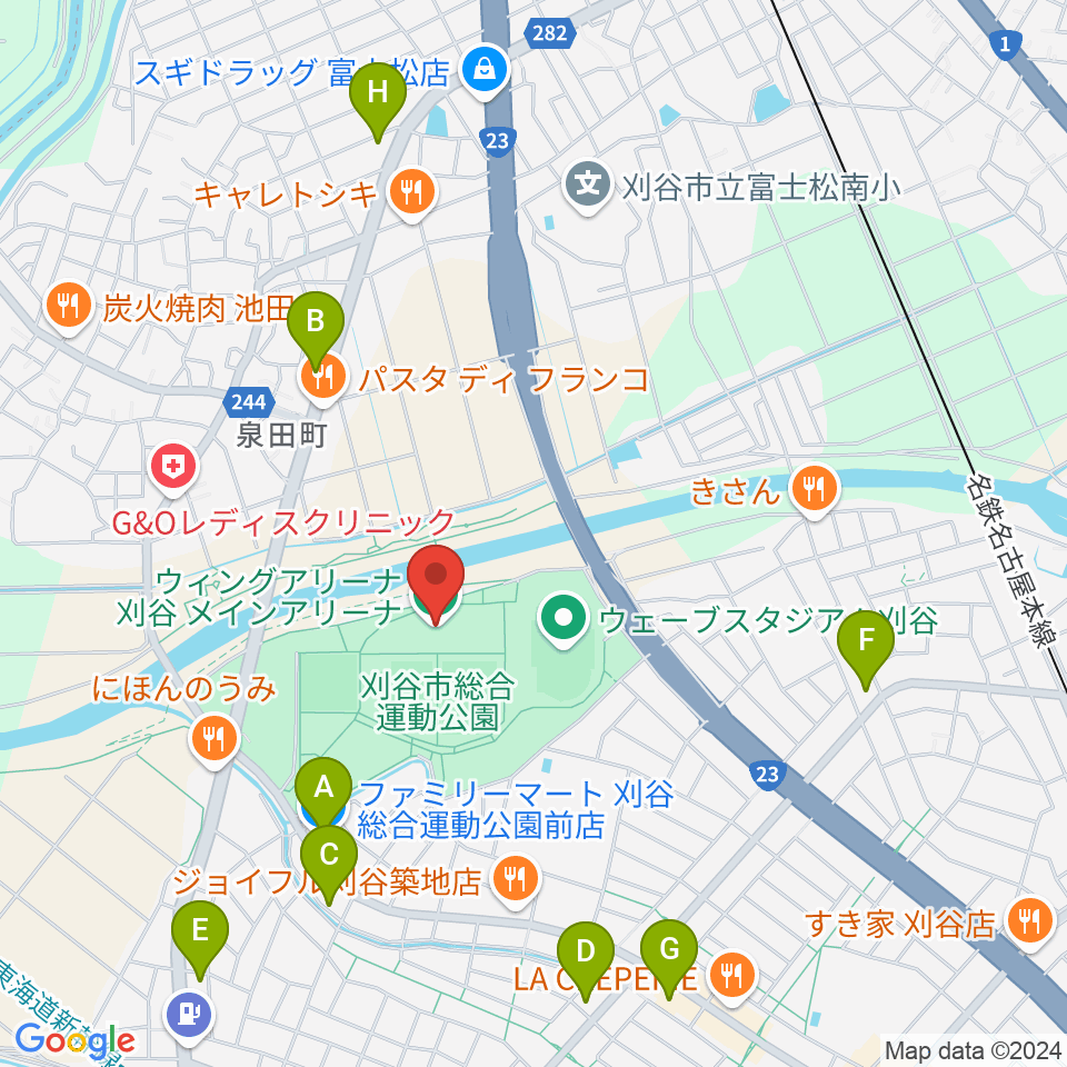 ウィングアリーナ刈谷周辺のコンビニエンスストア一覧地図