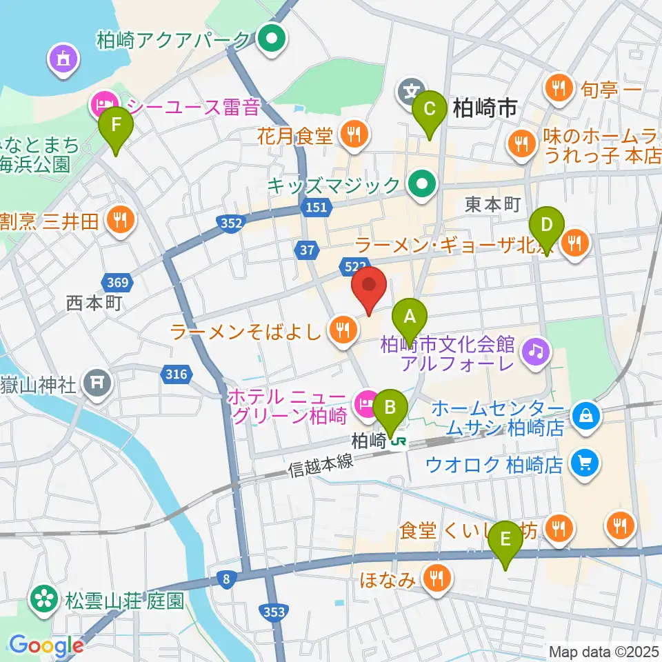 柏崎市産業文化会館周辺のコンビニエンスストア一覧地図